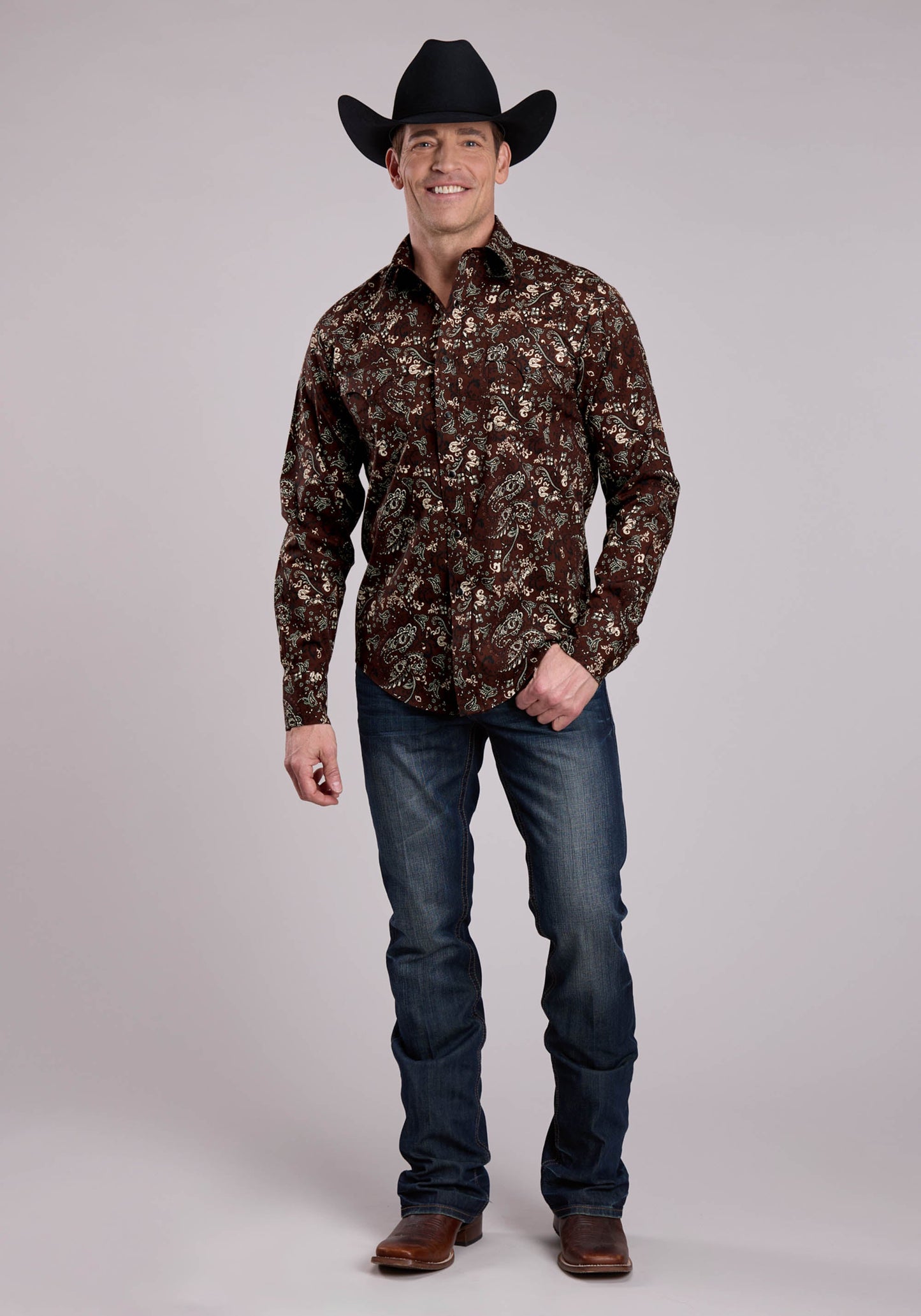 Roper Mens Long Sleeve Snap Brilliant Paisley Print Western Shirt