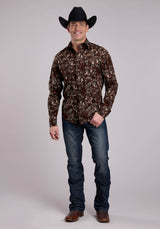 Roper Mens Long Sleeve Snap Brilliant Paisley Print Western Shirt