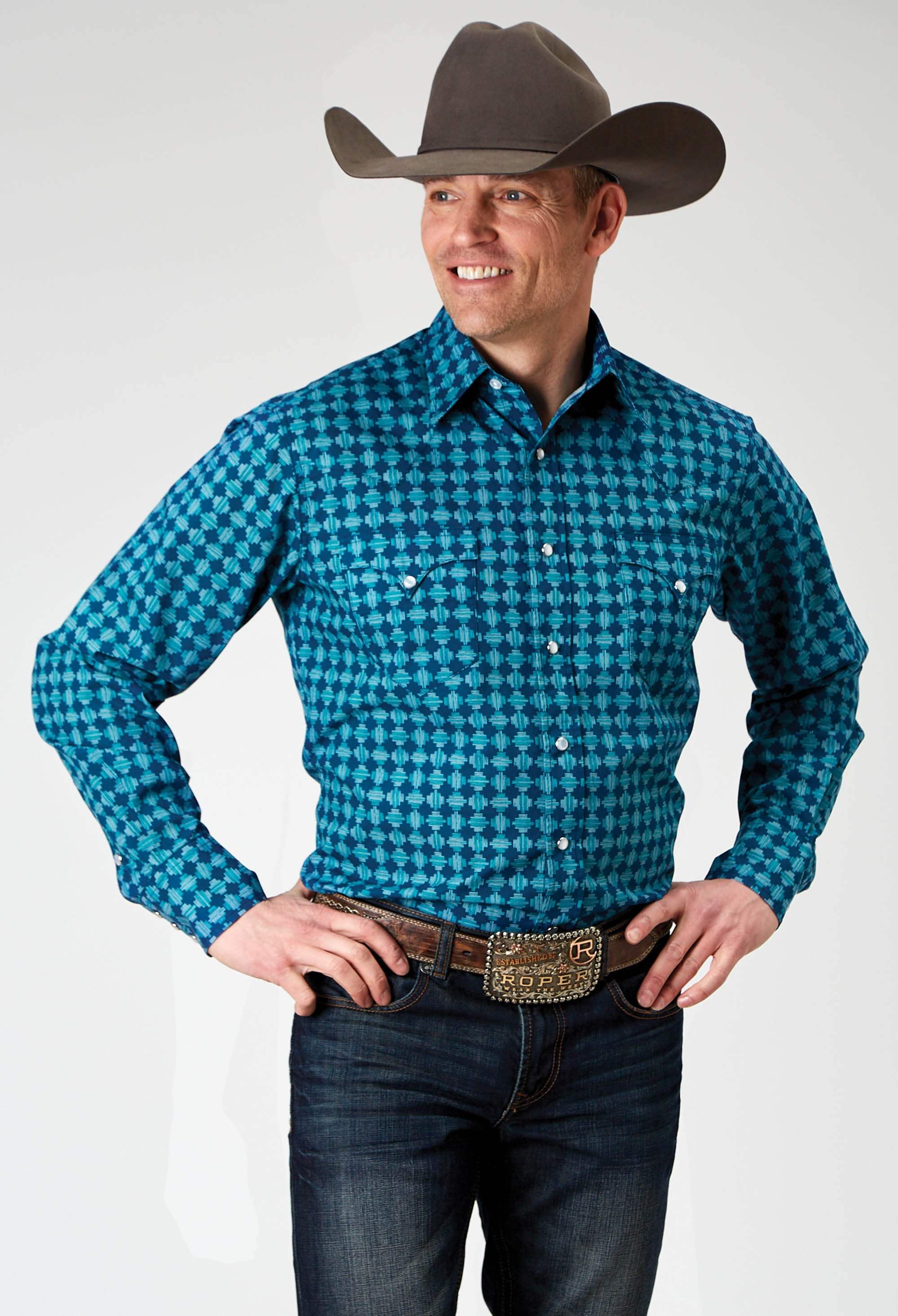 Roper Mens Long Sleeve Snap Scribble Print Western Shirt - Roper - Flyclothing LLC