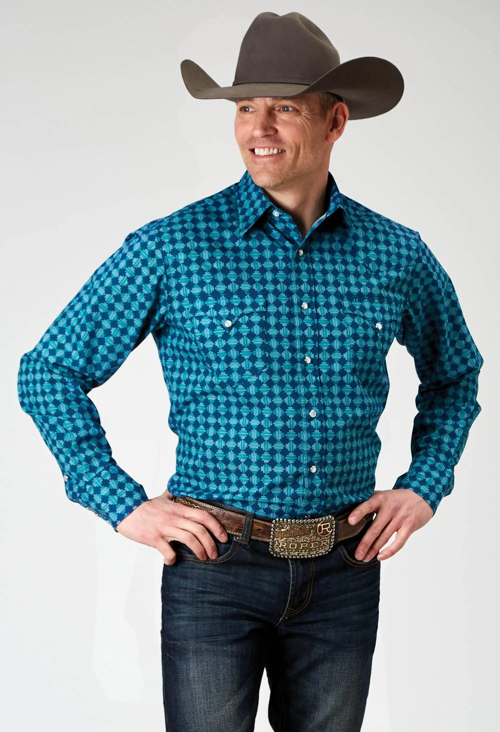 Roper Mens Long Sleeve Snap Scribble Print Western Shirt - Roper