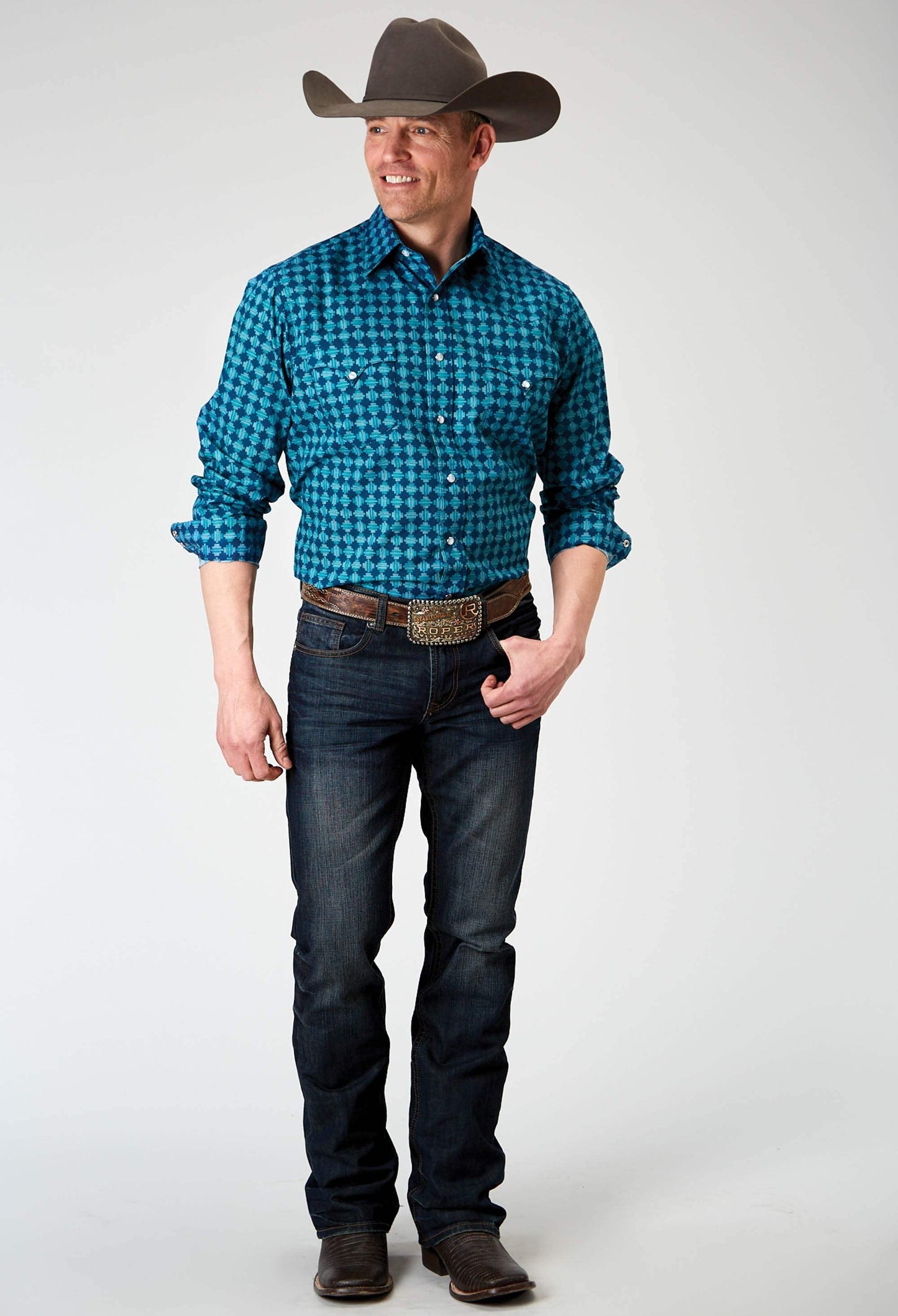 Roper Mens Long Sleeve Snap Scribble Print Western Shirt - Roper - Flyclothing LLC
