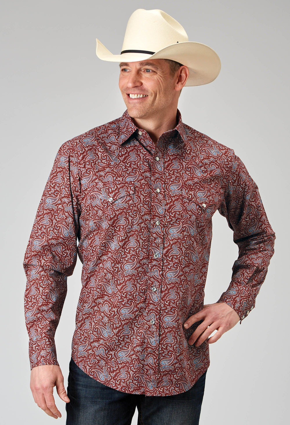 Roper Mens Long Sleeve Snap Vintage Paisley Print Western Shirt - Roper