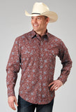 Roper Mens Long Sleeve Snap Vintage Paisley Print Western Shirt - Roper
