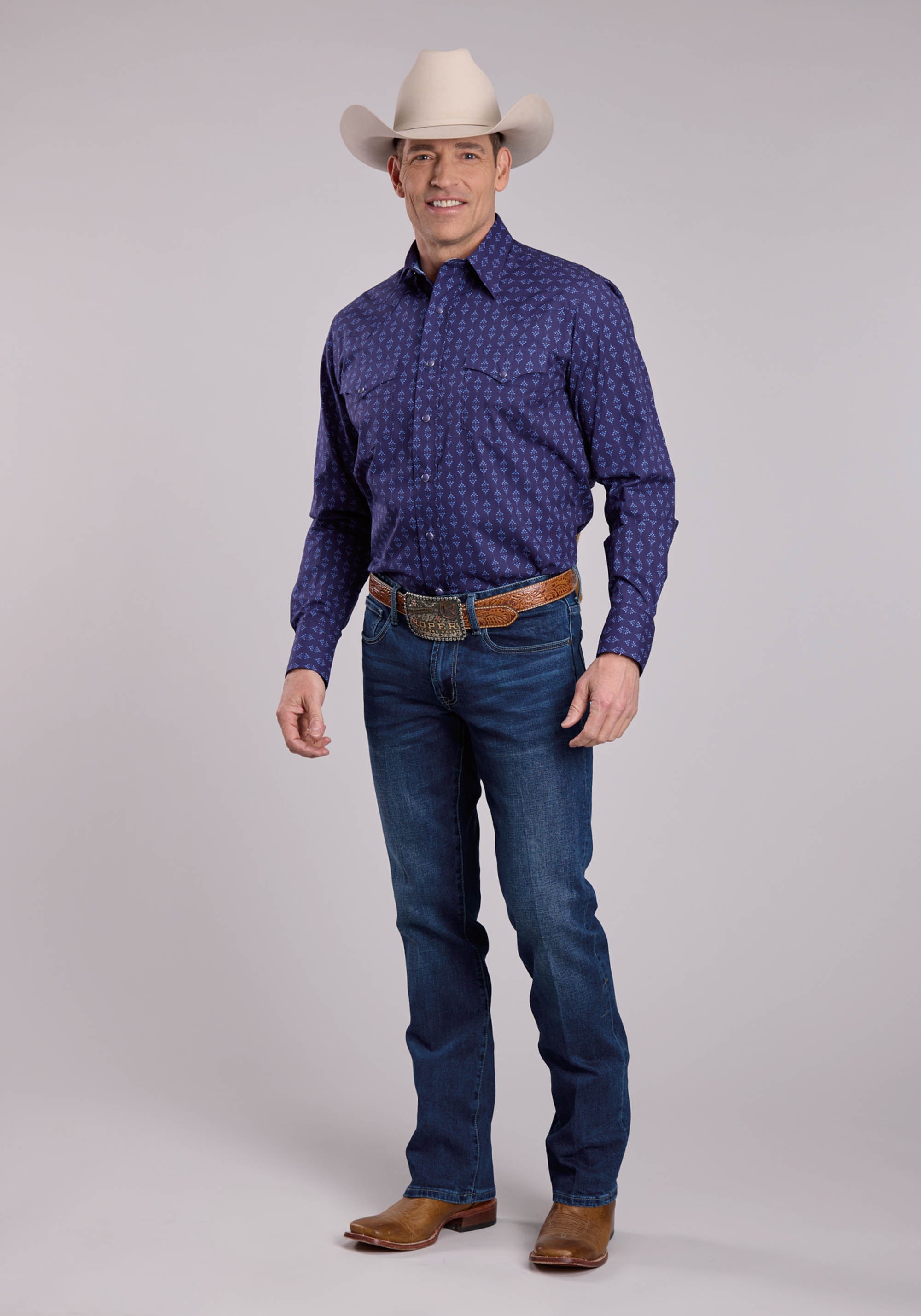 Mens Roper Aztecs Print Long Sleeve Snap Shirt