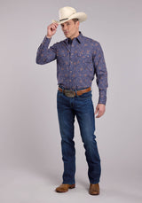 Mens Roper Vintage Paisley Print Long Sleeve Snap Shirt