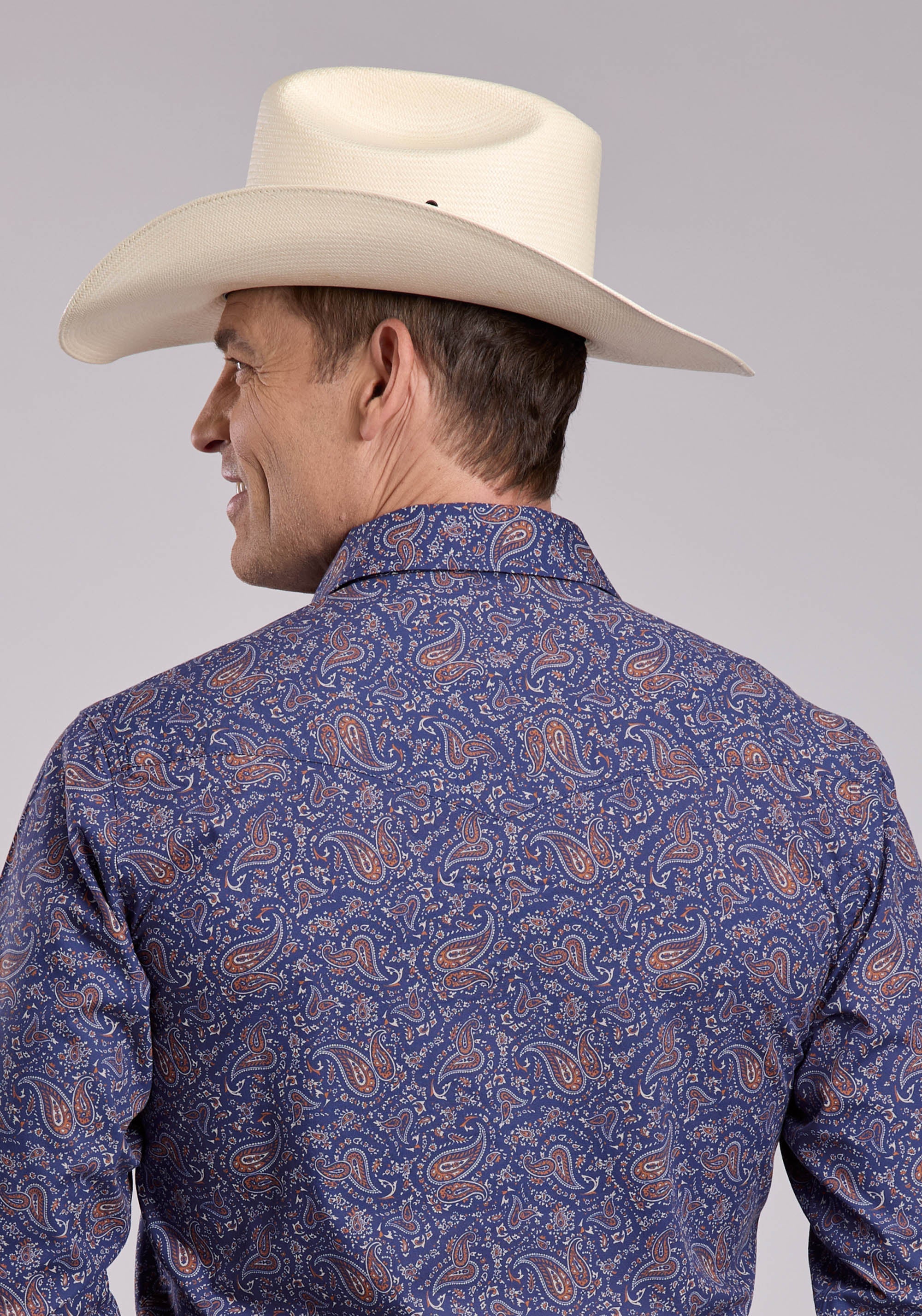 Mens Roper Vintage Paisley Print Long Sleeve Snap Shirt