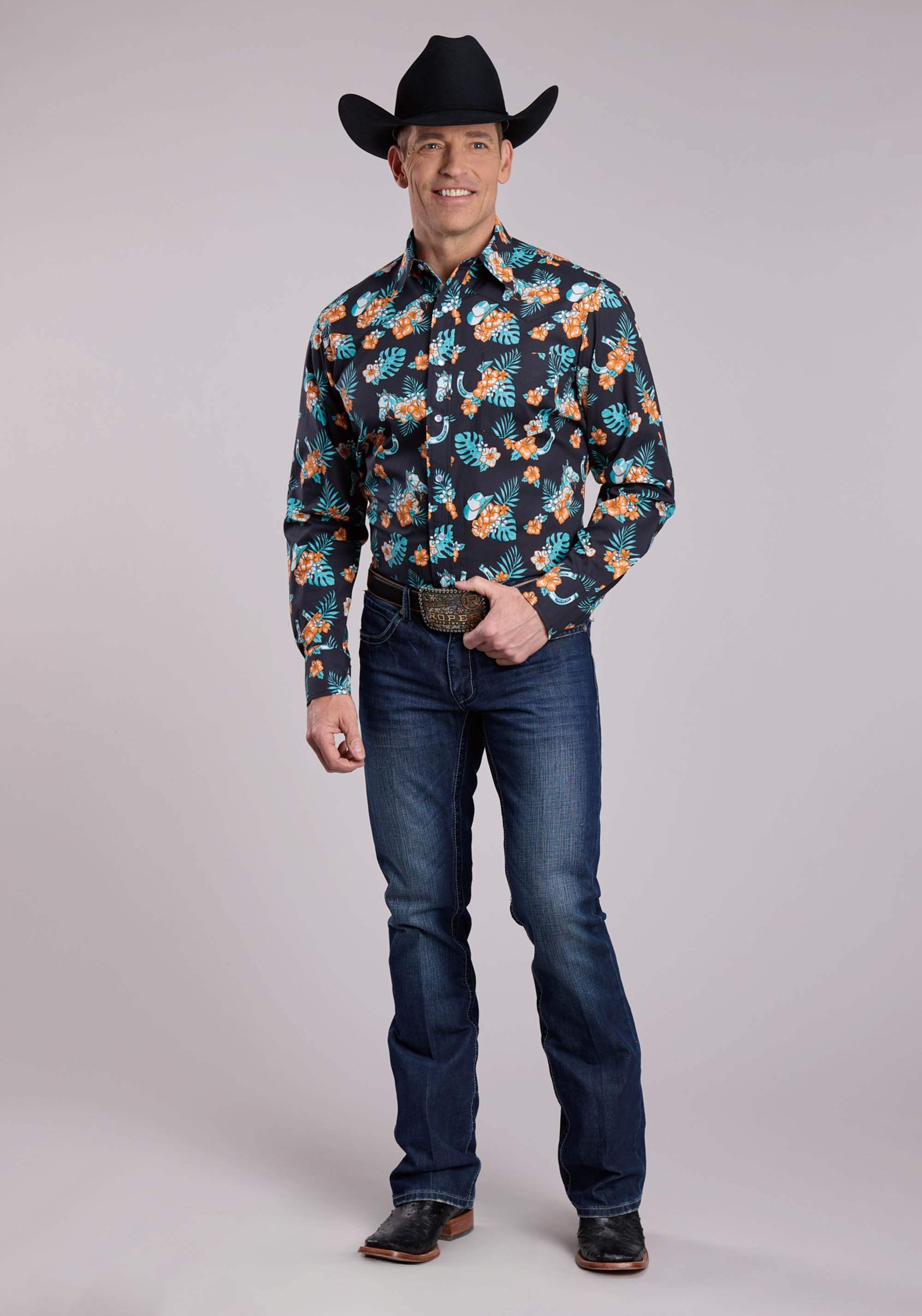 Mens Roper Hawaiian Print Long Sleeve Snap Shirt - Roper - Flyclothing LLC