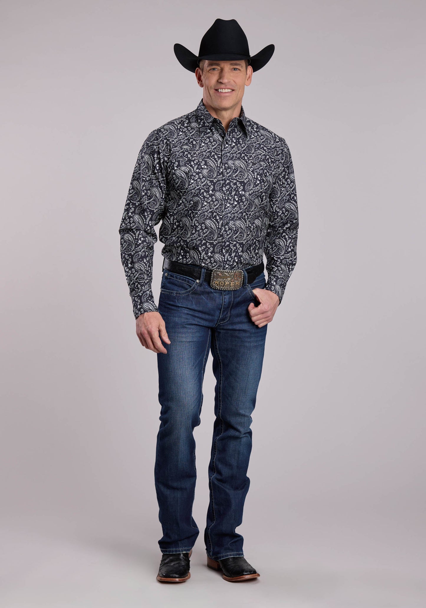 Mens Roper Archive Paisley Print Long Sleeve Snap Shirt