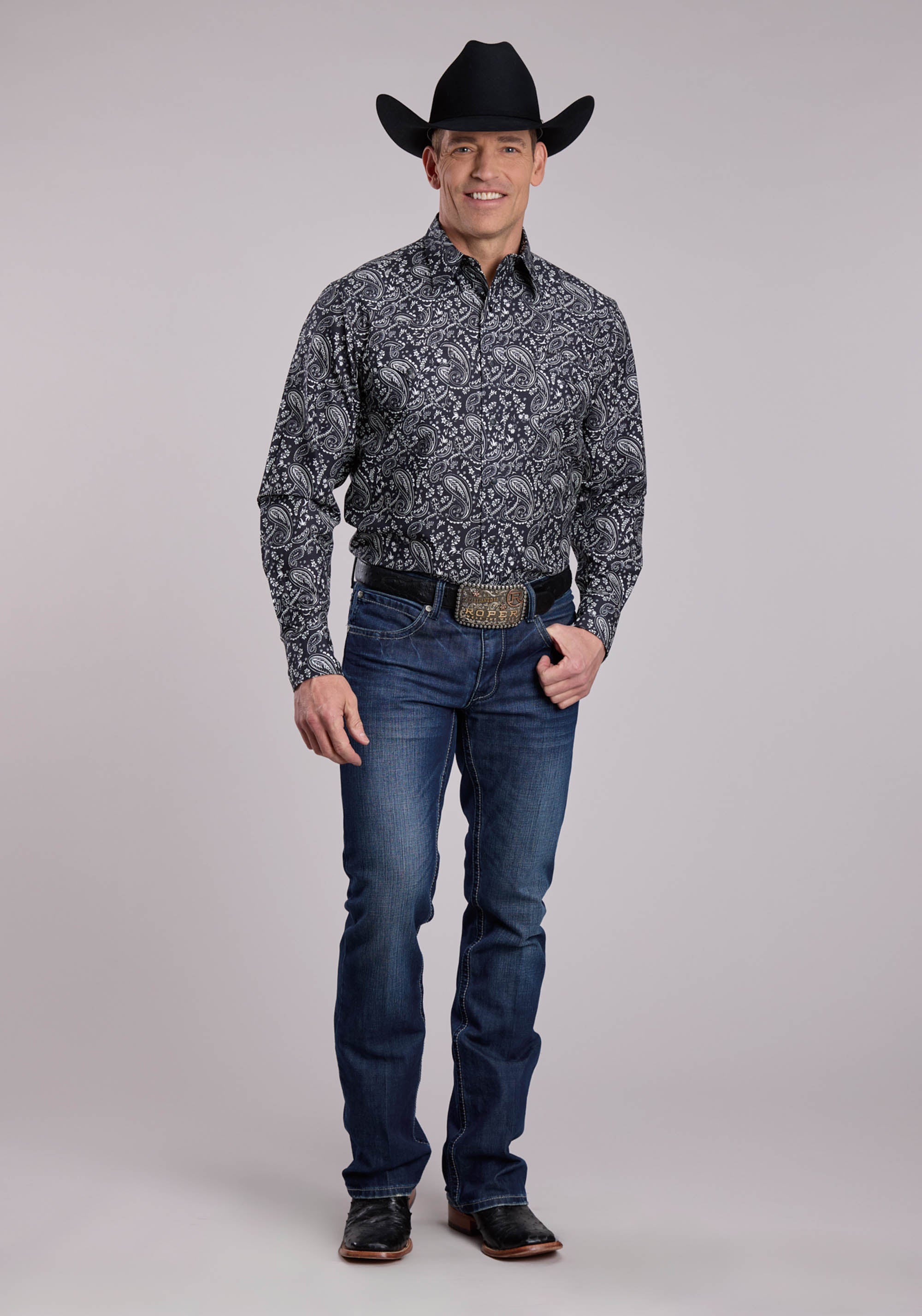 Mens Roper Archive Paisley Print Long Sleeve Snap Shirt