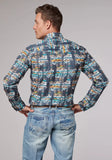 Roper Mens Long Sleeve Snap Distressed Tropical Print Western Shirt - Roper
