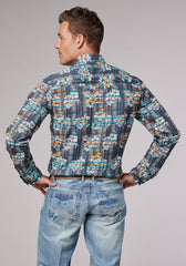 Roper Mens Long Sleeve Snap Distressed Tropical Print Western Shirt - Roper