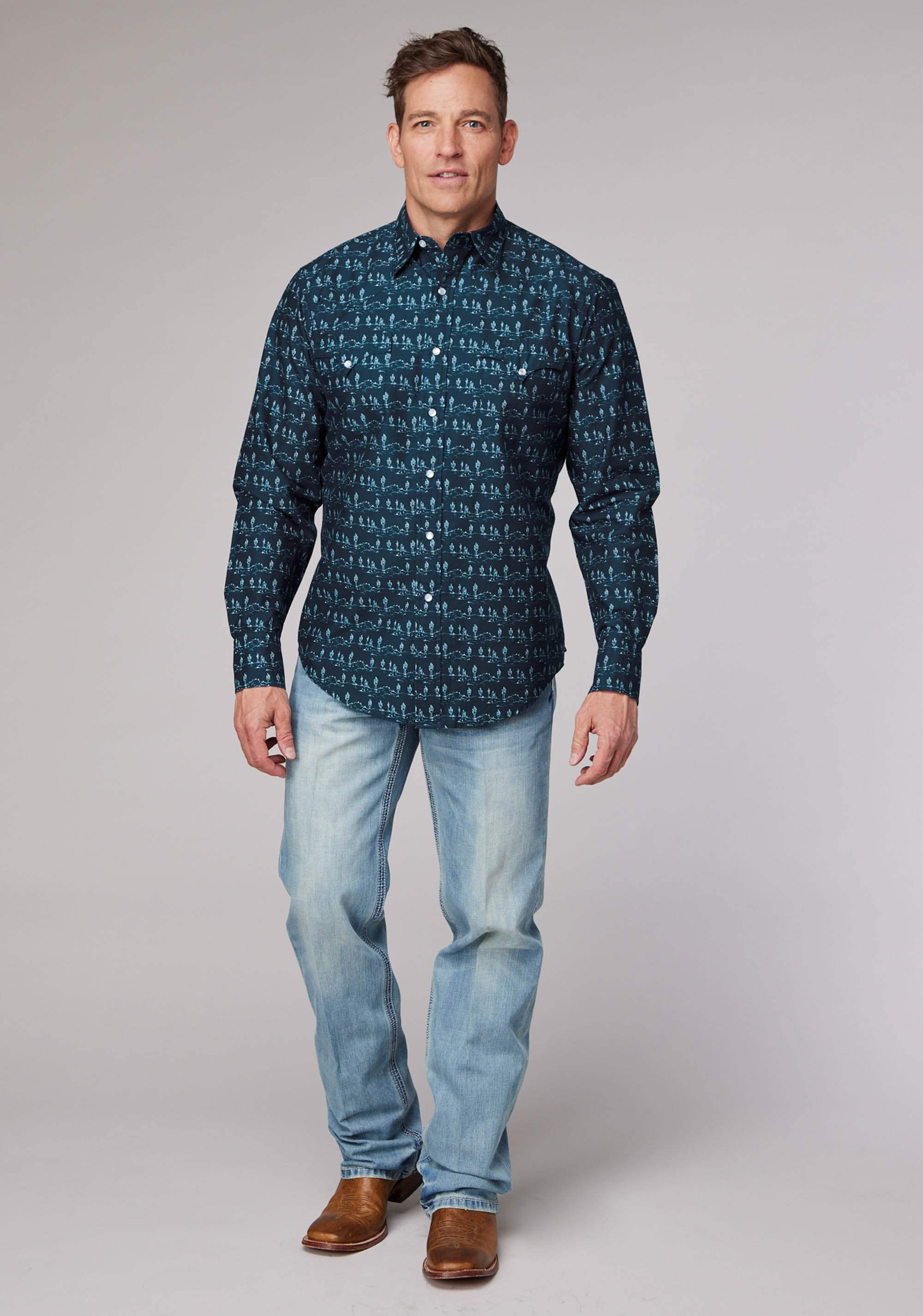 Roper Mens Desert Stripe Print Long Sleeve Snap Western Shirt - Roper - Flyclothing LLC