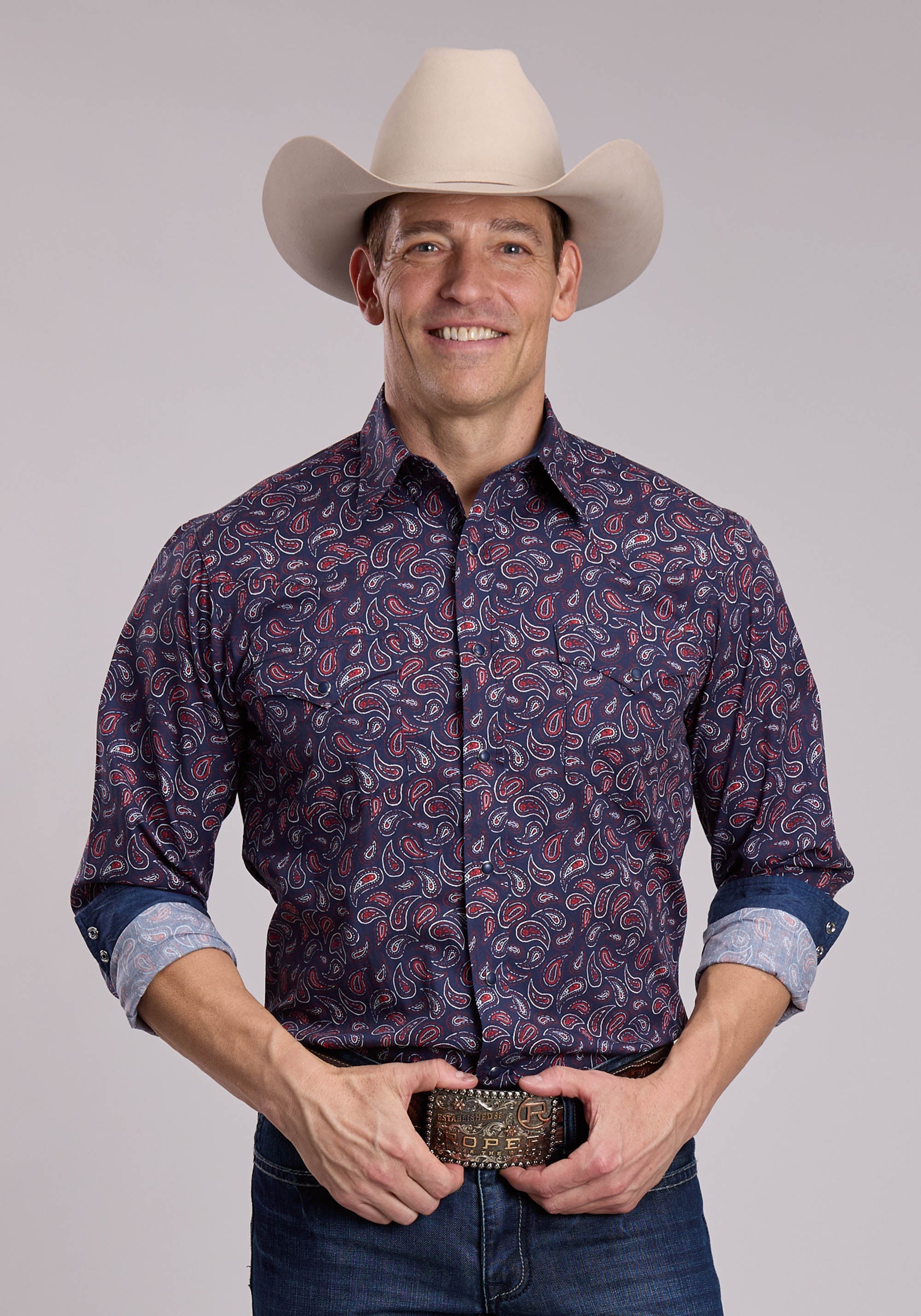 Mens Roper Paisley Stamps Long Sleeve Snap Shirt
