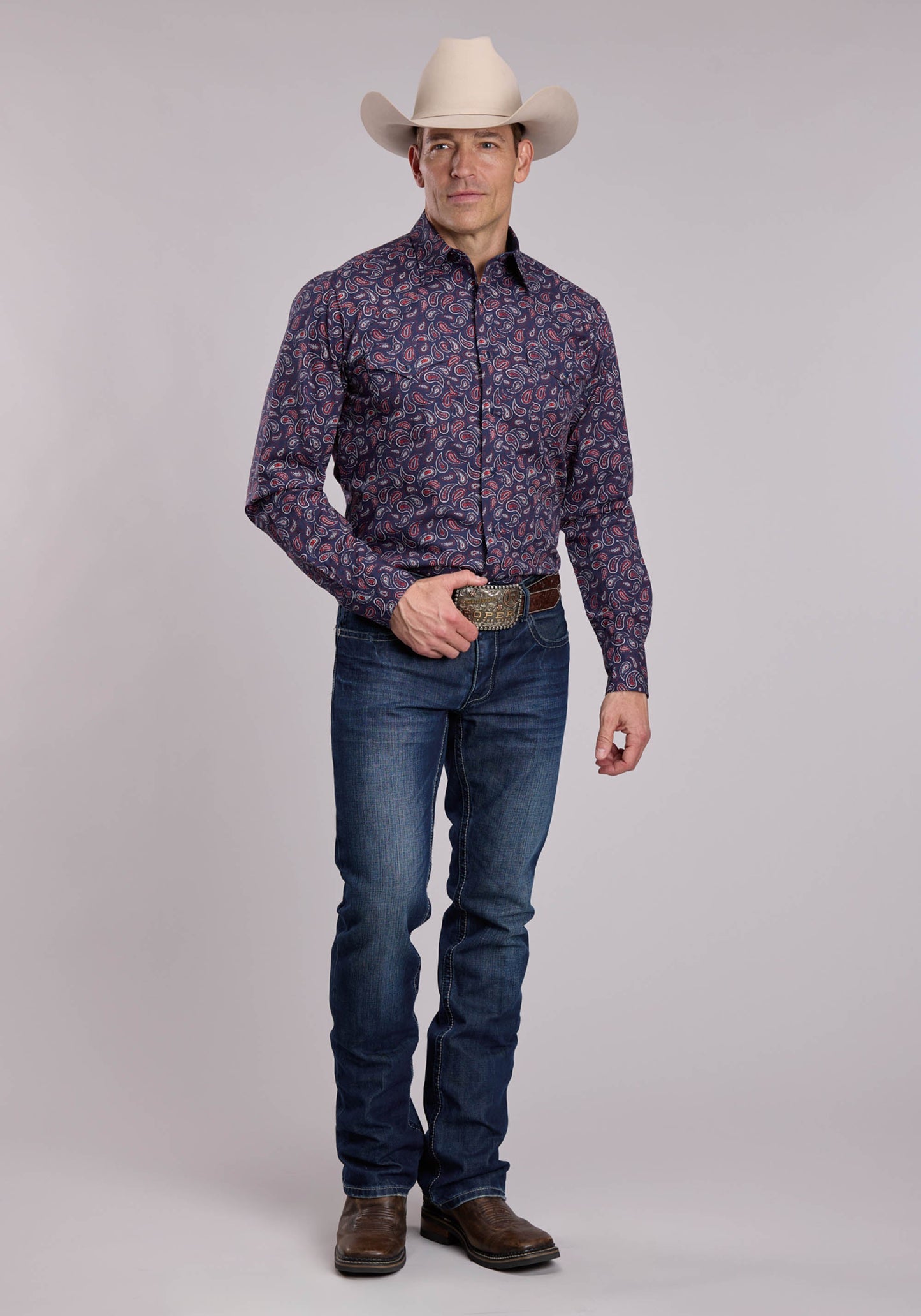 Mens Roper Paisley Stamps Long Sleeve Snap Shirt