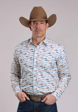 Mens Roper Mesas Print Long Sleeve Snap Shirt - Roper - Flyclothing LLC