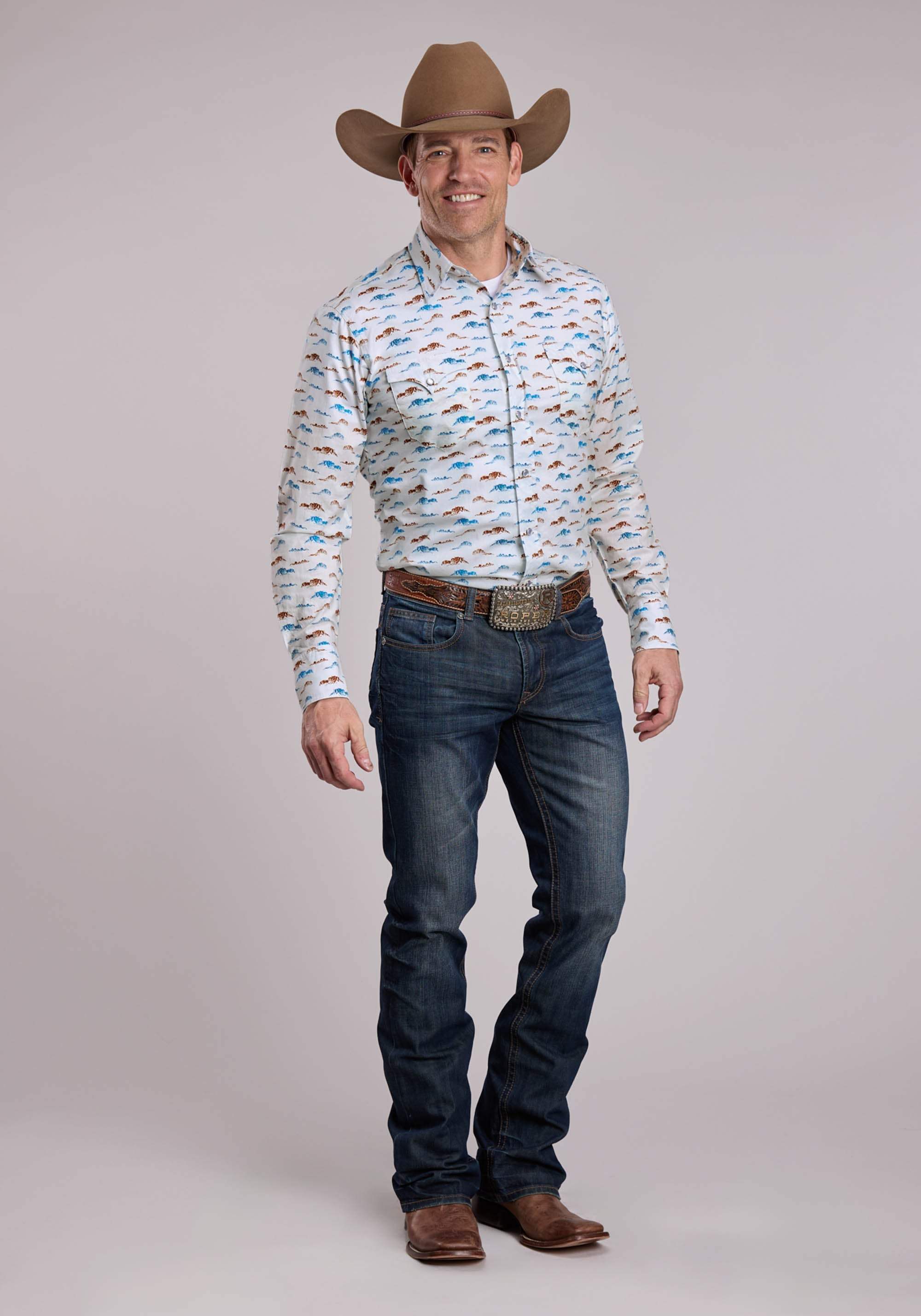 Mens Roper Mesas Print Long Sleeve Snap Shirt - Roper - Flyclothing LLC