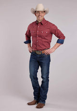 Mens Roper Distressed Aztec Tile Print Long Sleeve Snap Shirt - Roper - Flyclothing LLC