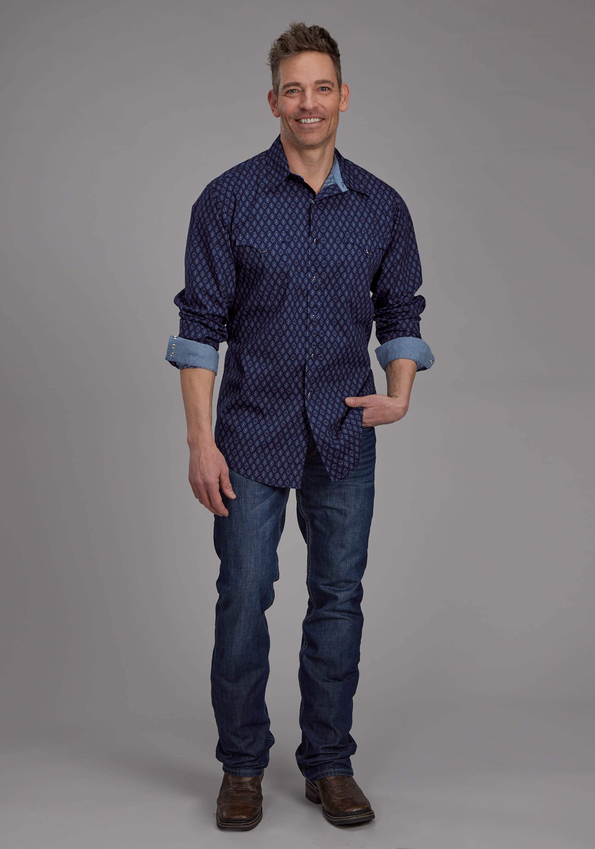 Roper Mens Aztecs Print Long Sleeve Snap Western Shirt - Roper - Flyclothing LLC