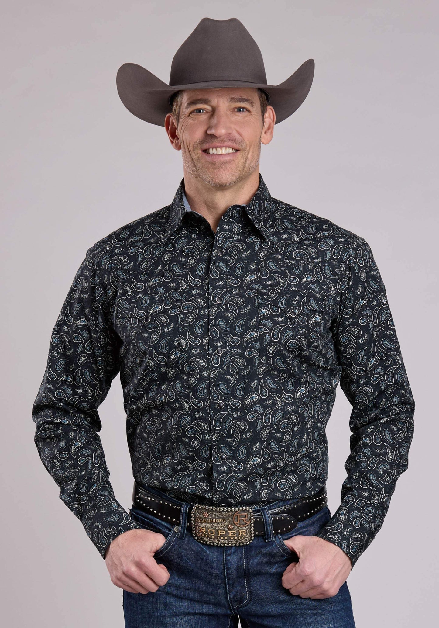 Roper Mens Long Sleeve Snap Paisley Stamps Western Shirt - Roper - Flyclothing LLC