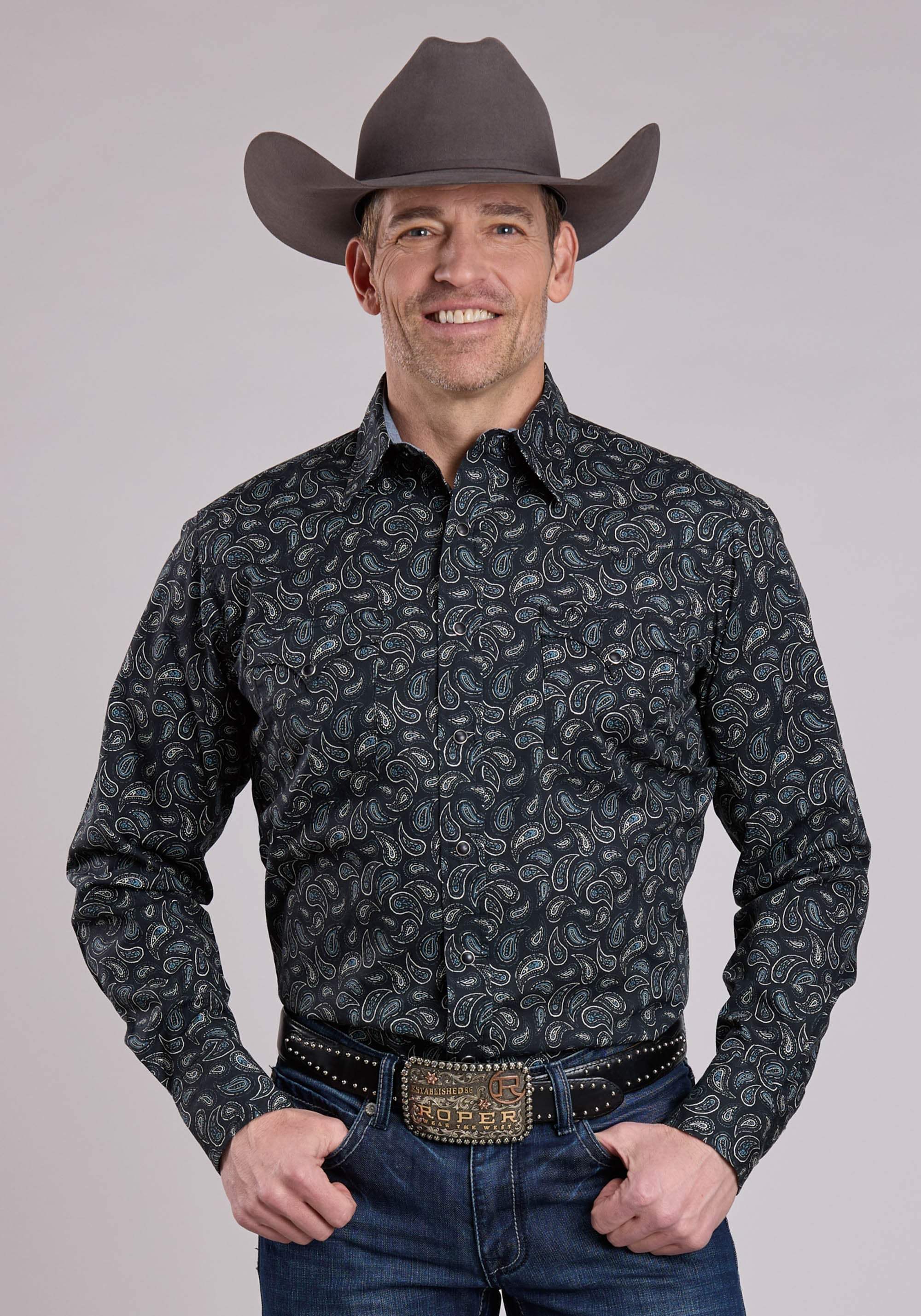 Roper Mens Long Sleeve Snap Paisley Stamps Western Shirt - Roper - Flyclothing LLC