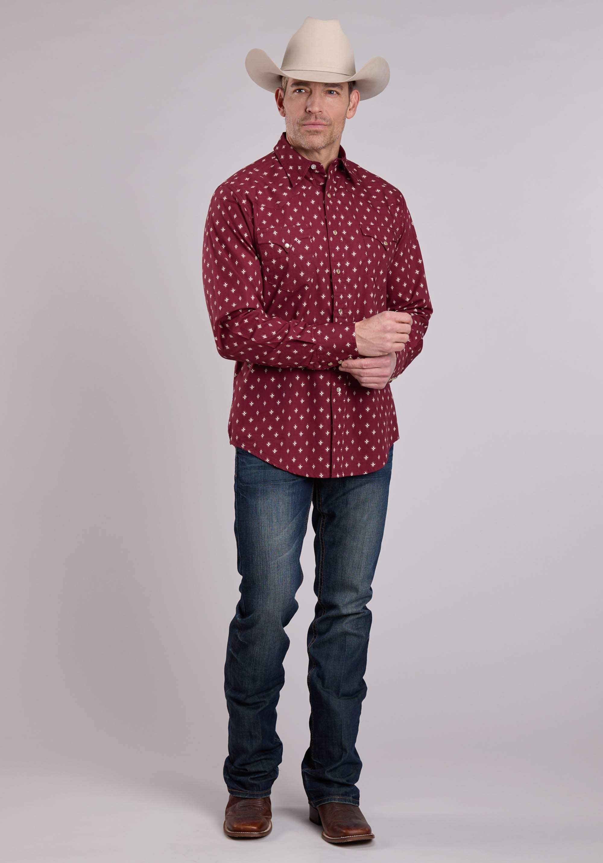 Roper Mens Long Sleeve Snap Mini Aztec Western Shirt - Roper - Flyclothing LLC
