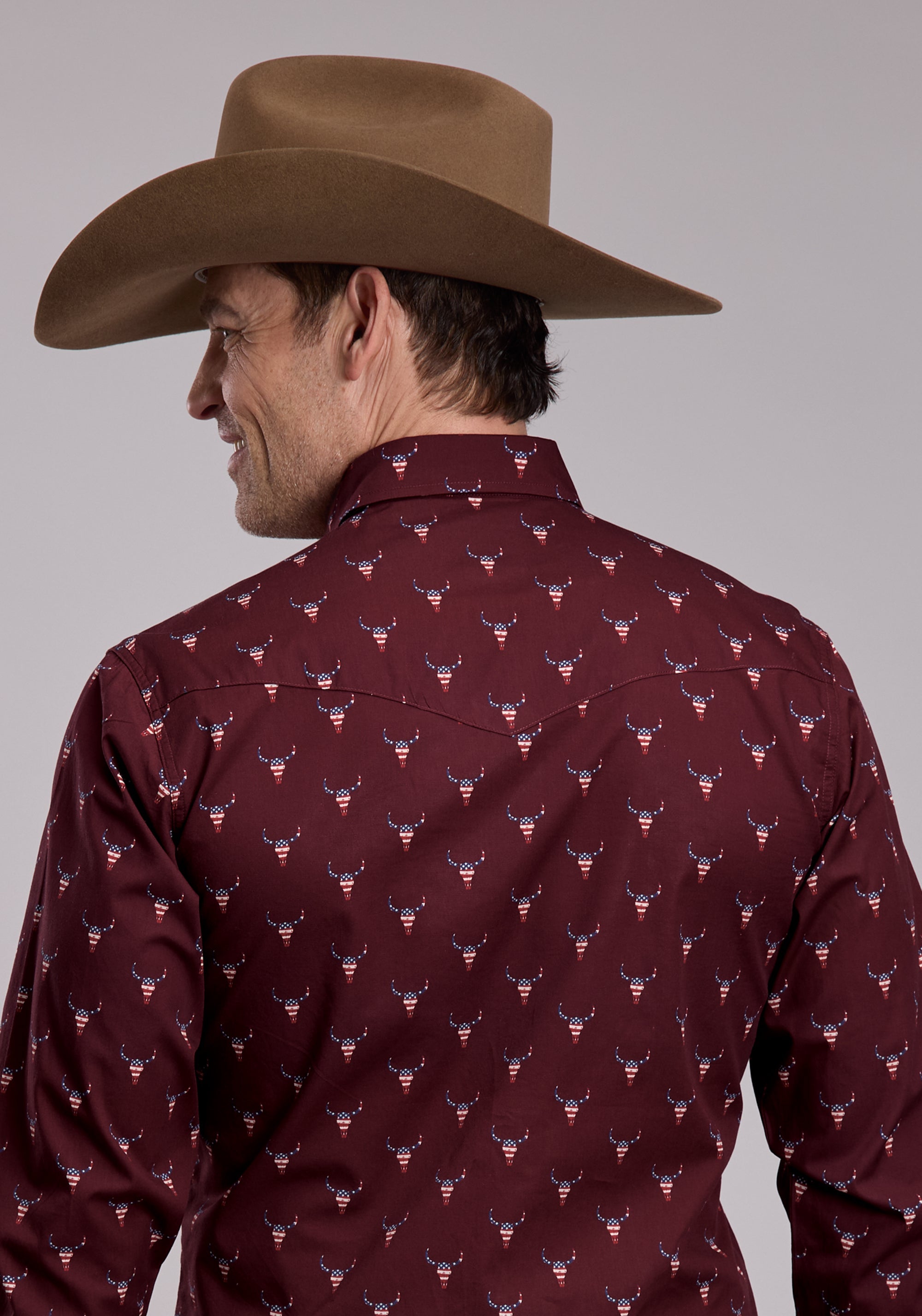 Mens Roper Skull Print Long Sleeve Snap Shirt