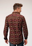 Roper Mens Long Sleeve Snap Red Aztec Horizontal Stripe Western Shirt - Roper