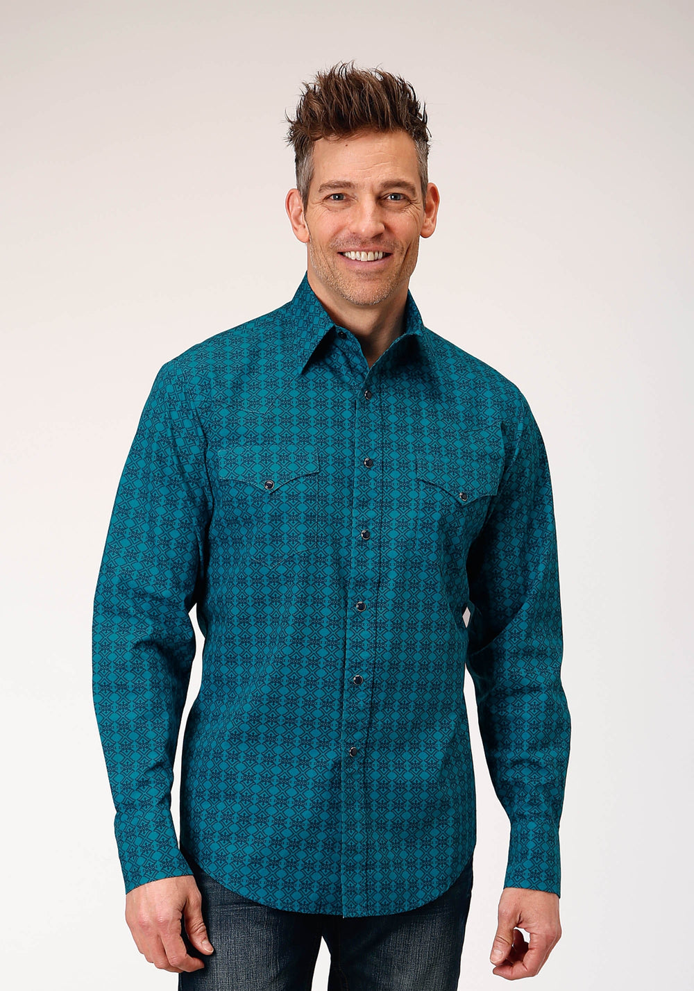 Roper Mens Long Sleeve Snap Tiles Print Western Shirt - Roper