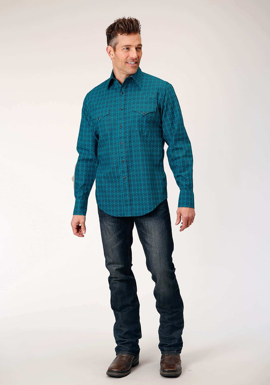 Roper Mens Long Sleeve Snap Tiles Print Western Shirt - Roper - Flyclothing LLC
