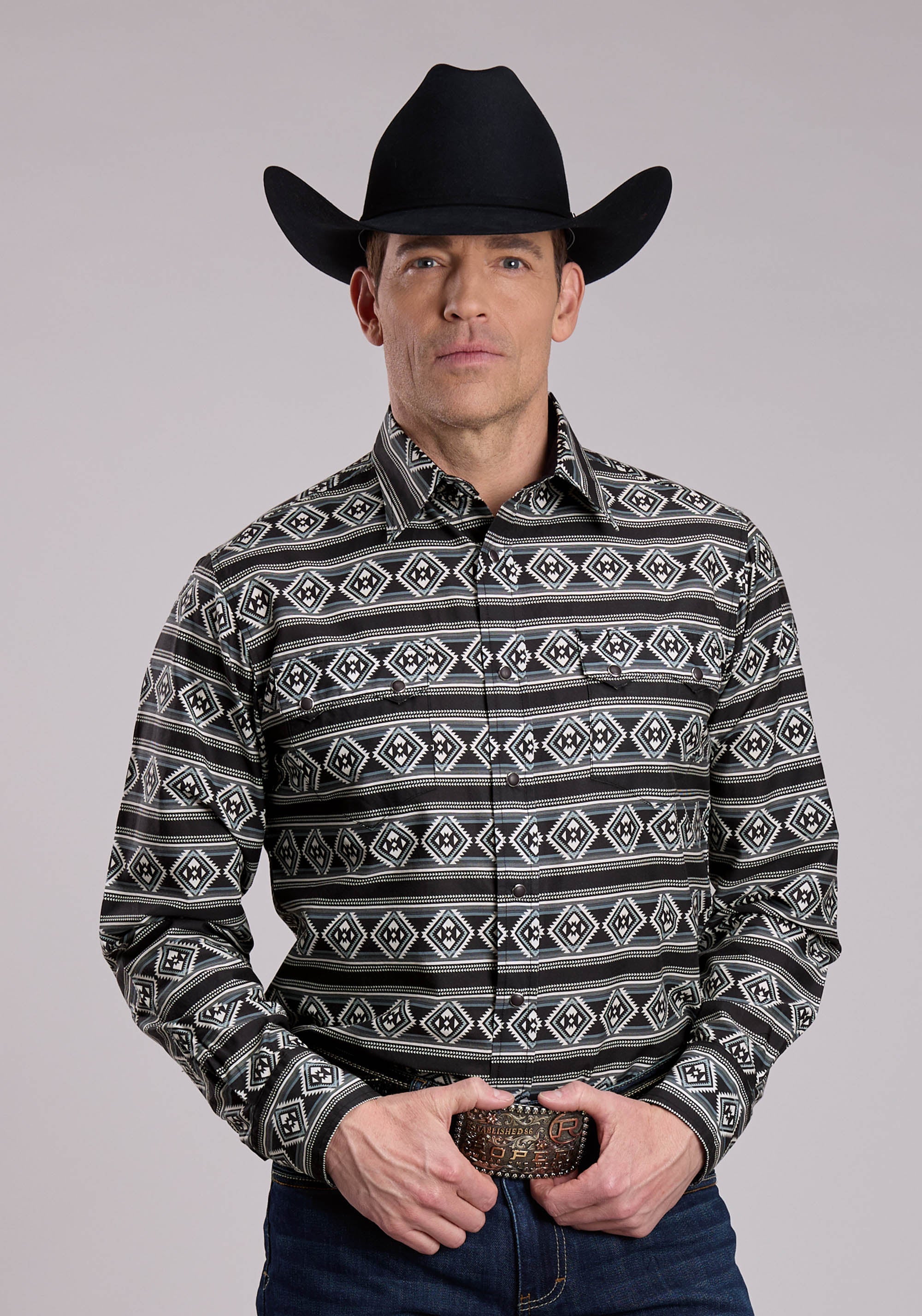 Roper Mens Long Sleeve Snap Aztec Stripe Western Shirt