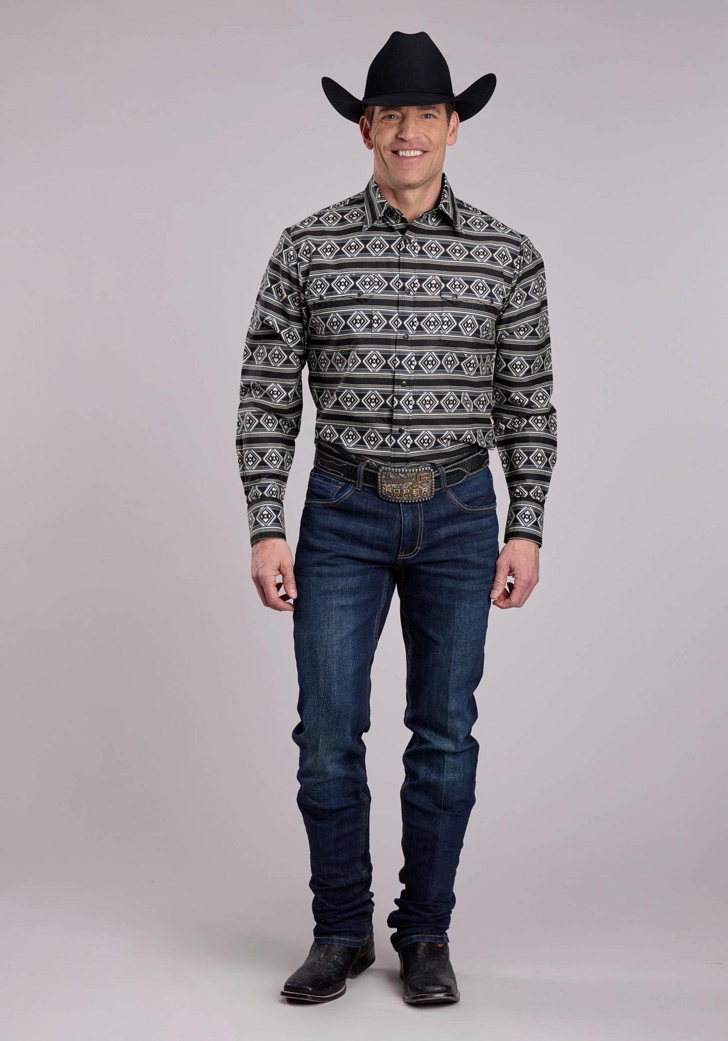 Roper Mens Long Sleeve Snap Aztec Stripe Western Shirt