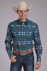 Mens Roper Horizontal Navajo Aztec Print Long Sleeve Snap Shirt - Roper - Flyclothing LLC