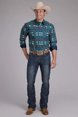 Mens Roper Horizontal Navajo Aztec Print Long Sleeve Snap Shirt - Roper - Flyclothing LLC