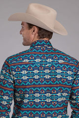 Mens Roper Horizontal Navajo Aztec Print Long Sleeve Snap Shirt - Roper - Flyclothing LLC