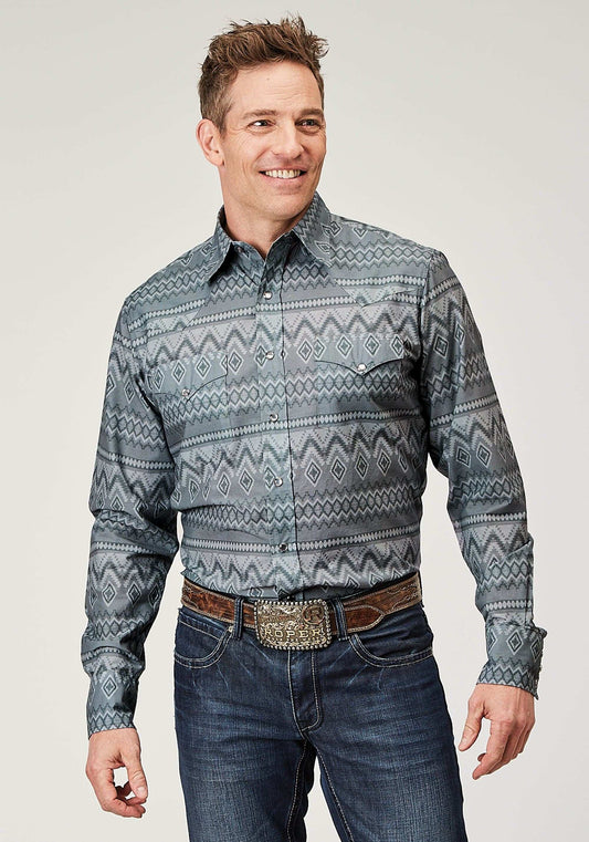 Roper Mens Long Sleeve Snap River Aztec Print Western Shirt - Roper - Flyclothing LLC