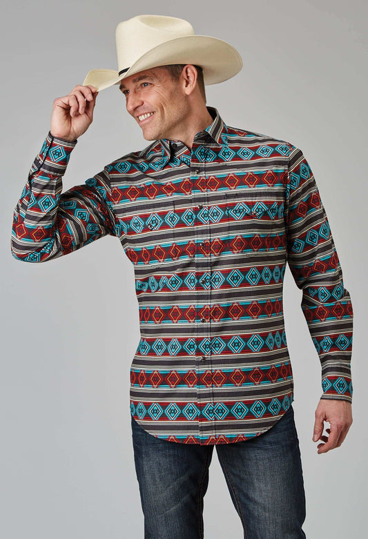 Roper Mens Long Sleeve Snap Aztec Stripe Print Western Shirt - Roper - Flyclothing LLC