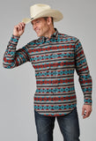 Roper Mens Long Sleeve Snap Aztec Stripe Print Western Shirt - Roper