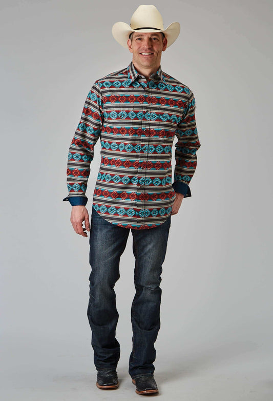 Roper Mens Long Sleeve Snap Aztec Stripe Print Western Shirt - Roper - Flyclothing LLC