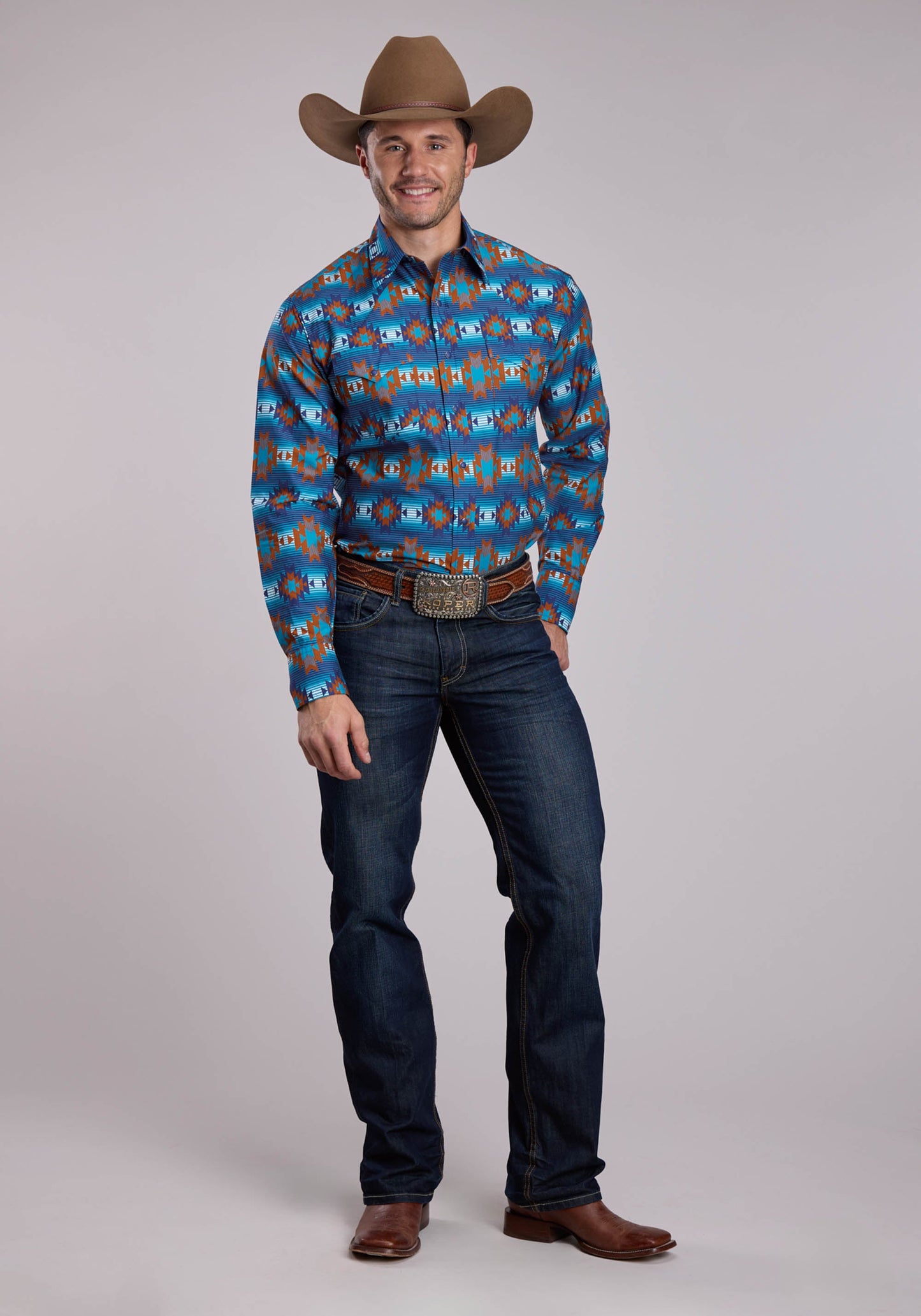 Mens Roper Serape Aztecs Stripe Long Sleeve Snap Shirt