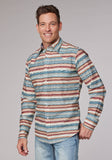 Roper Mens Long Sleeve Snap Distressed Aztec Print Western Shirt - Roper