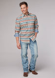 Roper Mens Long Sleeve Snap Distressed Aztec Print Western Shirt - Roper