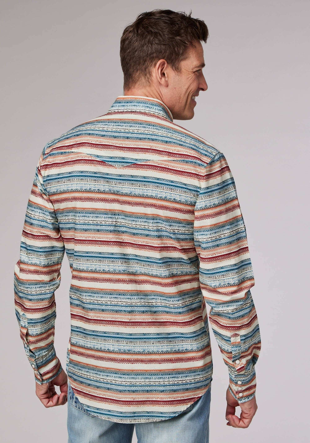 Roper Mens Long Sleeve Snap Distressed Aztec Print Western Shirt - Roper - Flyclothing LLC