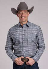 Mens Roper Horizontal Aztec Blanket Print Long Sleeve Snap Shirt