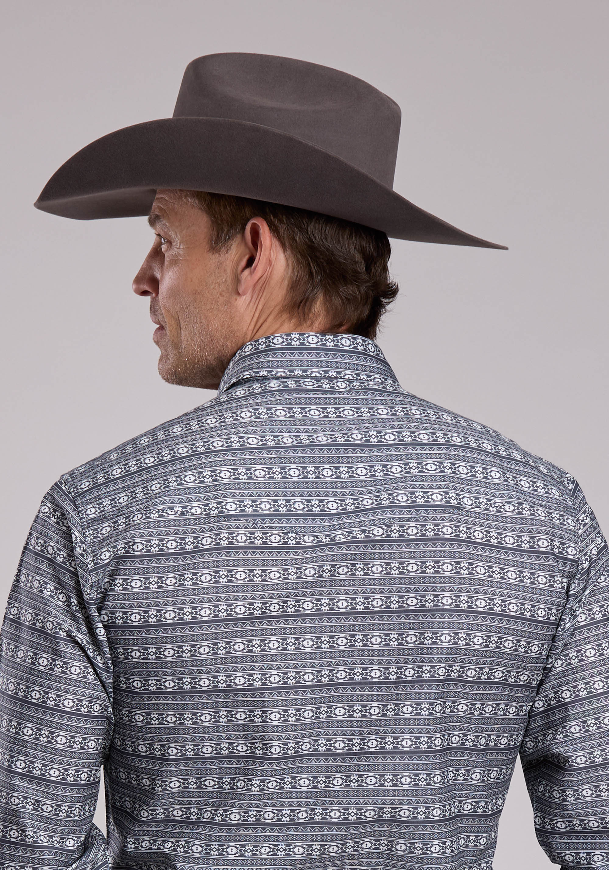 Mens Roper Horizontal Aztec Blanket Print Long Sleeve Snap Shirt