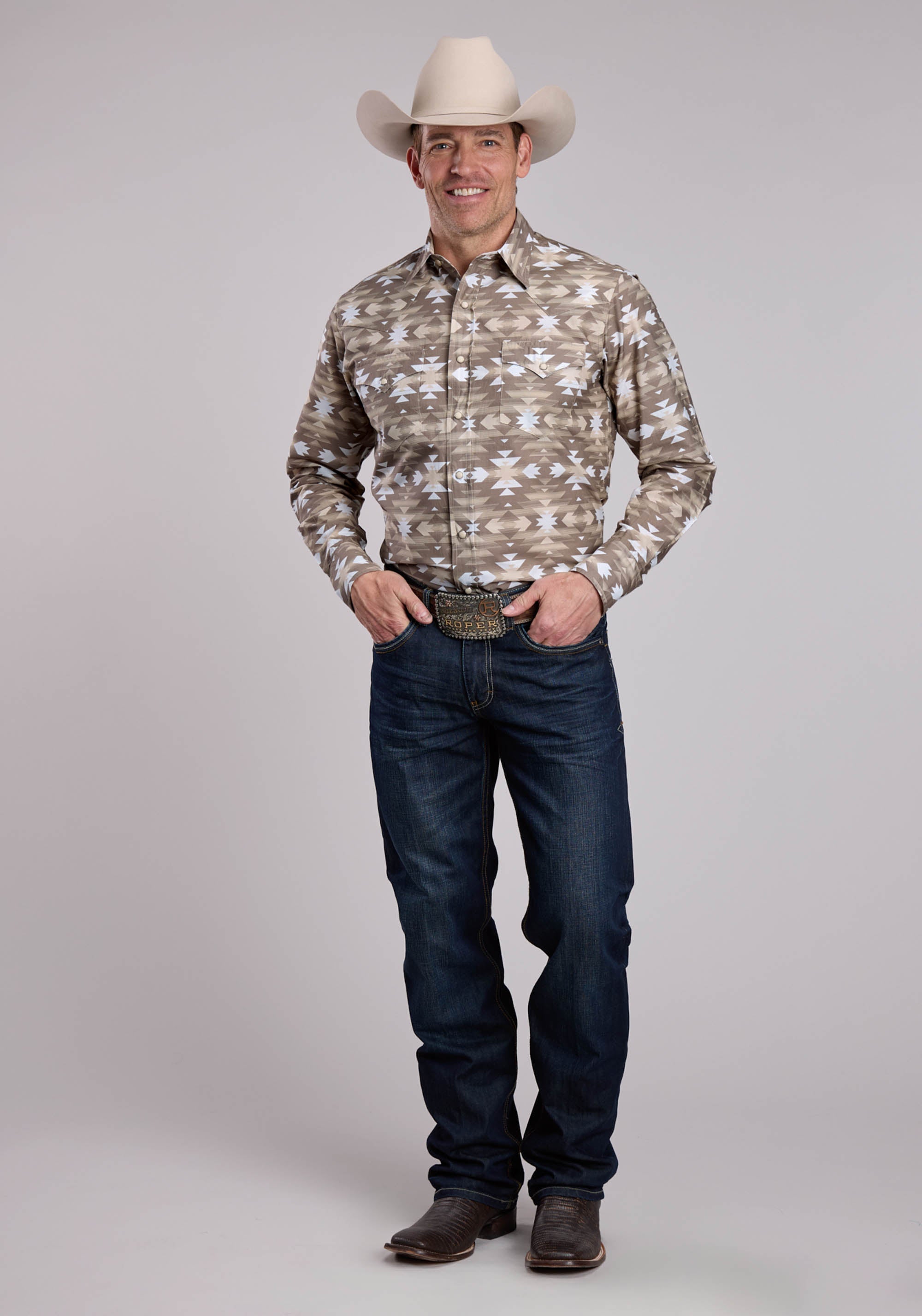 Mens Roper Aztec Serape Print Long Sleeve Snap Shirt