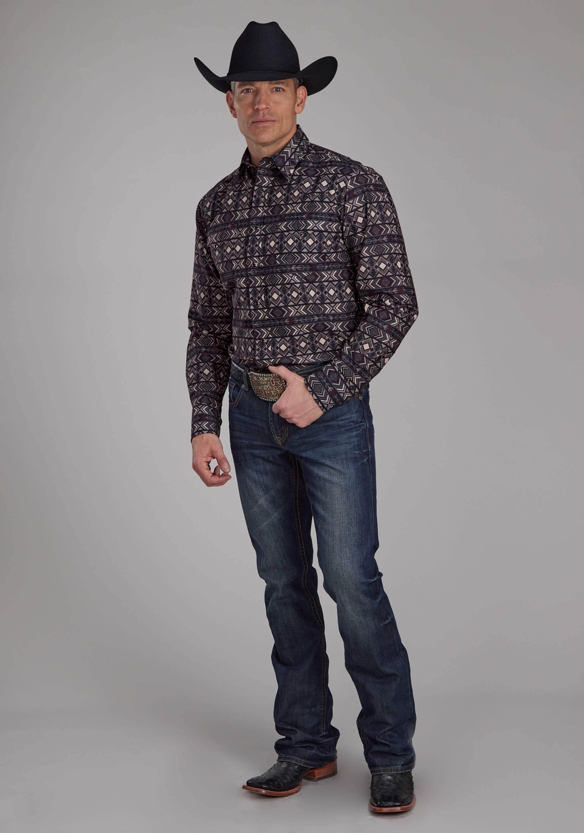 Roper Mens Pop Color Aztec Print Long Sleeve Snap Western Shirt - Roper - Flyclothing LLC