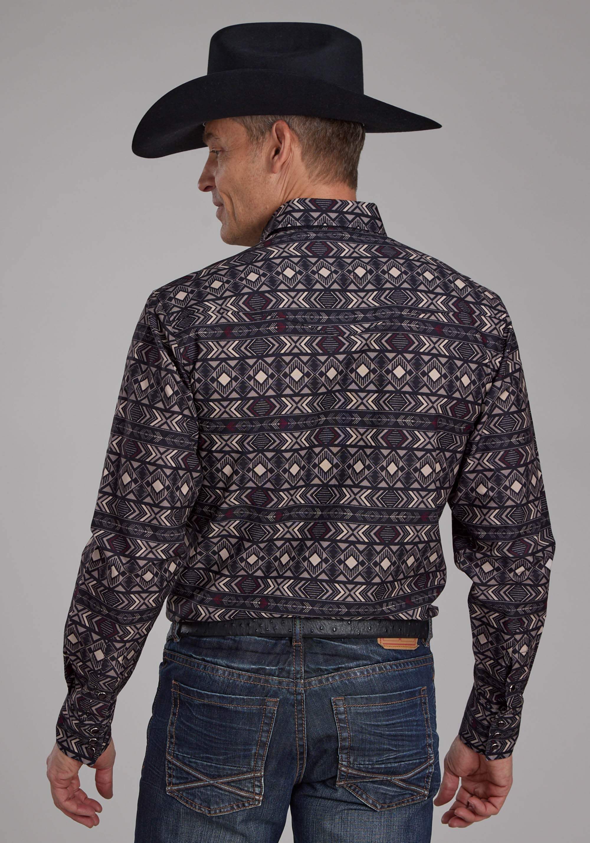 Roper Mens Pop Color Aztec Print Long Sleeve Snap Western Shirt - Roper - Flyclothing LLC