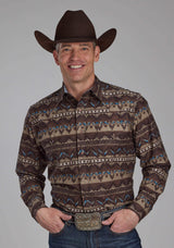 Roper Mens Distressed Aztec Print Long Sleeve Snap Western Shirt - Roper - Flyclothing LLC