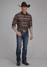 Roper Mens Distressed Aztec Print Long Sleeve Snap Western Shirt - Roper - Flyclothing LLC
