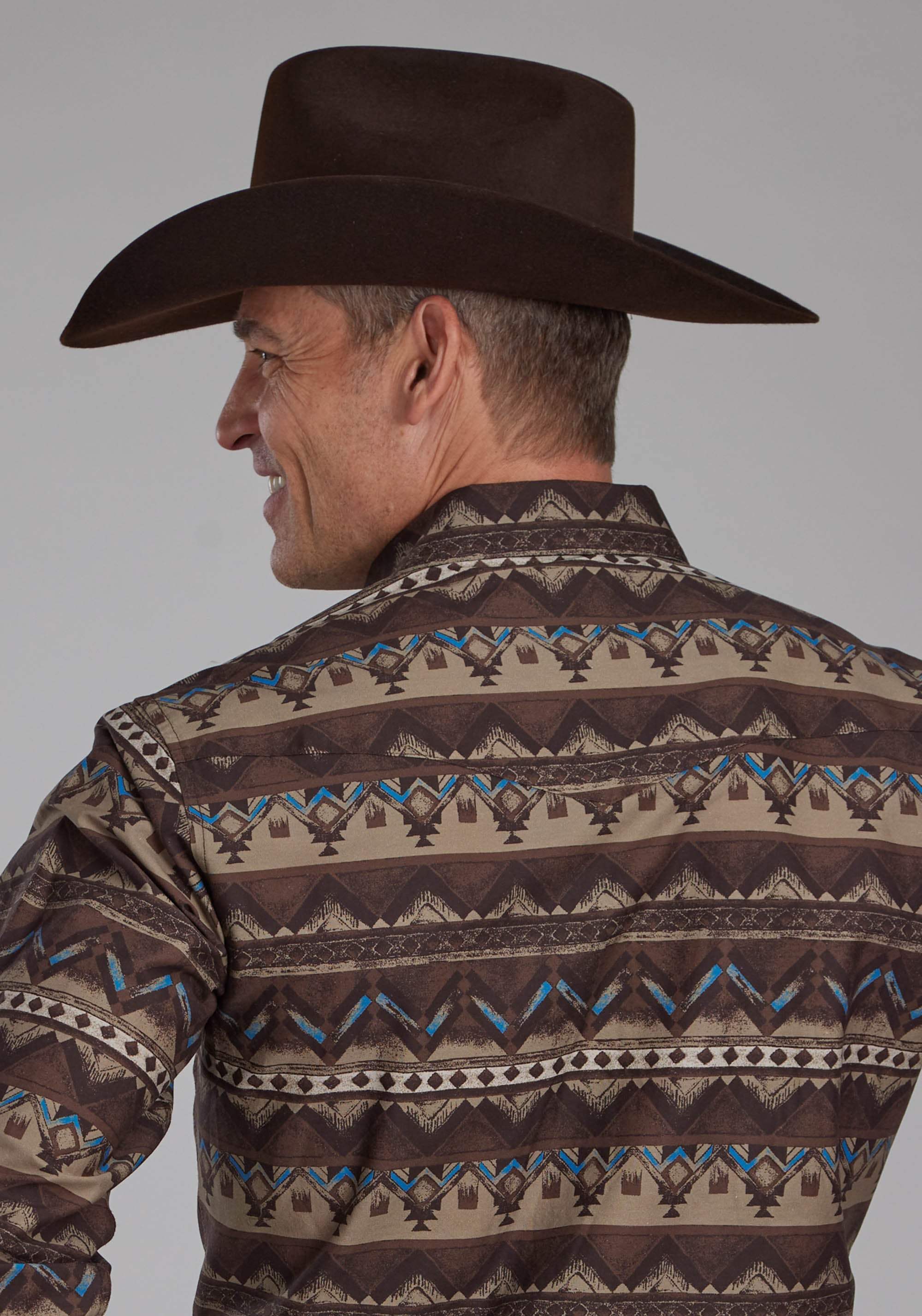 Roper Mens Distressed Aztec Print Long Sleeve Snap Western Shirt - Roper - Flyclothing LLC